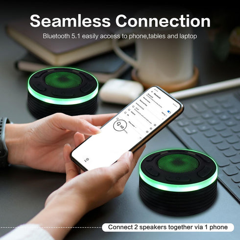 Portable Bluetooth Speaker with HiFi Stereo Sound, IP7 Waterproof with Suction Cup for Outdoor and Shower Use