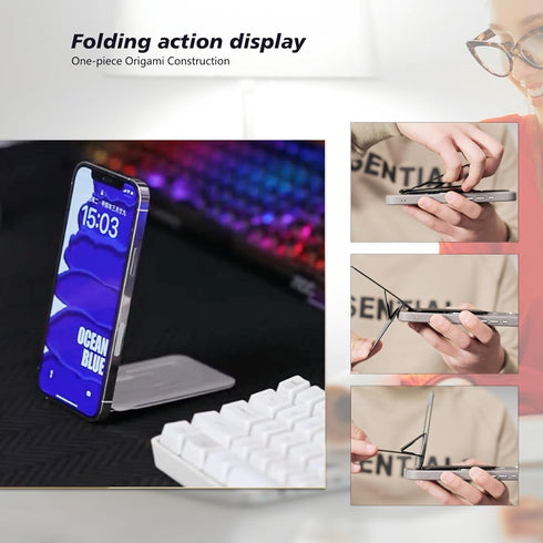 EWEMDAI 16/15/14/13/12 Phone Stand, Magnetic Phone Tripod, Foldable Cell Phone Tripods Stain-Resistant Leather & Angle