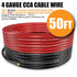 4 Gauge Wire (25 Feet Black + 25 Feet Red), Copper Clad Aluminum CCA, Primary Automotive Wire with 20PCS Lugs Terminal