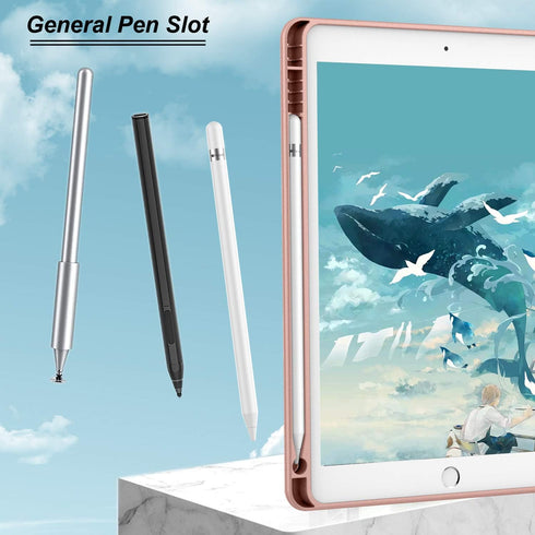 iPad 9th/8th Generation Case - 10.2 Inch with Pencil Holder, Soft Baby Skin Silicone Back, Auto Wake/Sleep Cover (Rose
