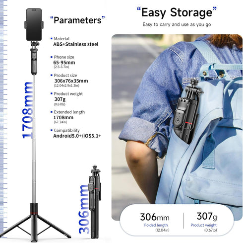 Huiteng XR 67" 360 240 2kg 10m 300mm-1708mm Gimbal Stabilizer - Master Every Move, Anti-Shake Panoramic & Tilt