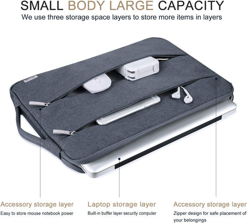 Voova 13 13.6 Inch Laptop Sleeve Case, Waterproof Computer Bag Cover Compatible with MacBook Air/Pro, Dark Grey