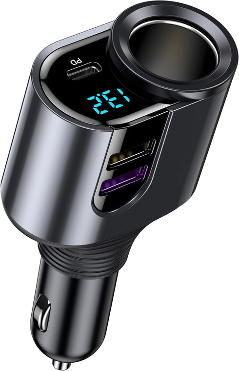 LIHAN Cigarette Lighter USB C Charger, 12V/24V Outlet Splitter with 3 USB Ports, LED Voltage, Compatible for iPhone
