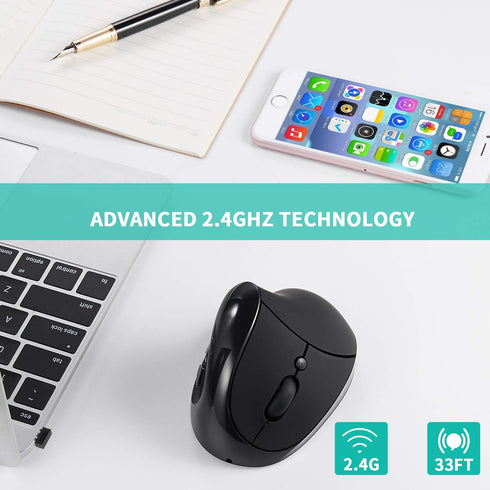 AURTEC Left-Handed Mouse, Rechargeable 2.4G Wireless Ergonomic Vertical Mice with USB Receiver, 6 Buttons, 3 Adjustable