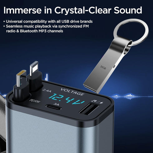 QUVFHE Charger,5 1 5.3 MP3 Player,2 Retractable Car in PD Car Phone Charger with Bluetooth FM Transmitter,Handsfree