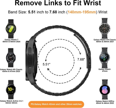 Valkit 2 Packs Galaxy Watch 7 6 5 4 FE Band Pro Classic 43/47/45/40/44/42/46mm Solid Stainless Steel Wristbands