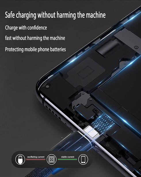 100W Multi 3 in 2 Fast Charging Cable 10FT, Black Long Nylon Braided, USB A/C to USB-C Lightning Micro Connectors for