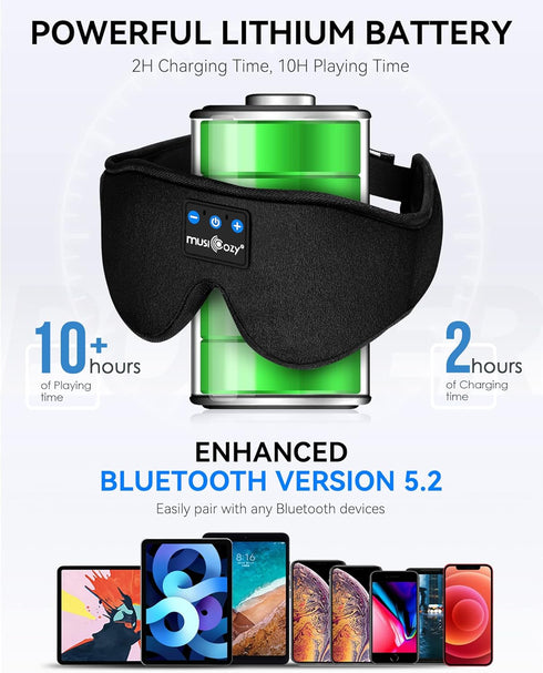 MUSICOZY Sleep Headphones, Bluetooth Sleep Mask, 3D Wireless Music Headphones, Eye Mask for Side Sleepers