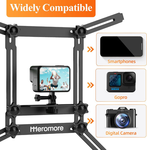Black Aluminum Fence Mount for Action Camera, Compatible with GoPro, Phones, Digital Camera, Ideal for Recording Games
