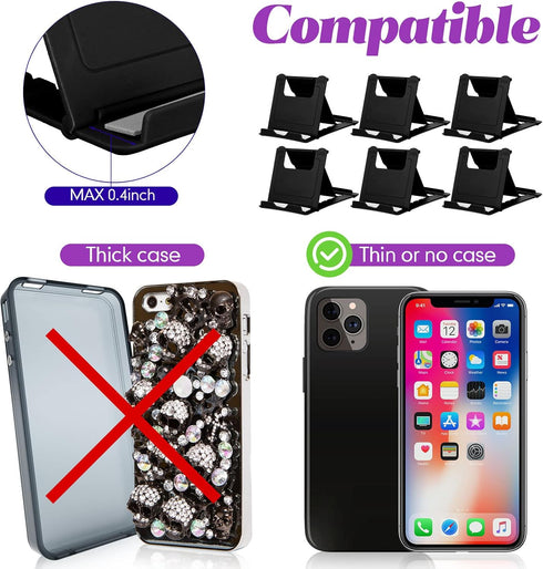 24 Pcs Adjustable Cell Phone Stand, Universal Foldable Multi Angle Pocket Stand for Desk (Black)