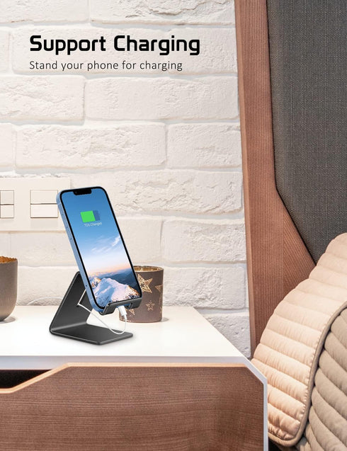 Aluminum Phone Stand for iPhone 16 15 14 13 12 11 X 8 7 6 Plus 5, Tablet, Samsung, Black