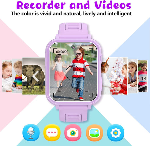Retysaz Kids Smart Watch, 24 Game Fashion Smartwatches for Children 3-14, Great Gifts for Girls Boys (Purple)