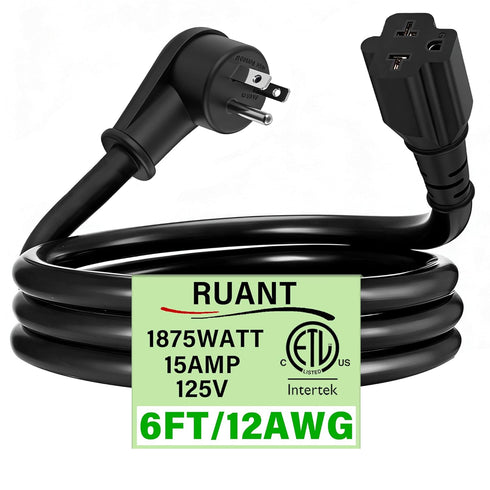 URANT Heavy Duty 15 Amp to 20 Amp Plug Adapter Cable, 12AWG Right