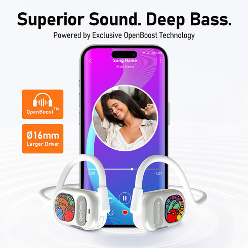 OpenComfy CF201 Next-Gen Running Headphones, Bluetooth Wireless Open Ear for Sports Gym Workout, Ultra Comfort &