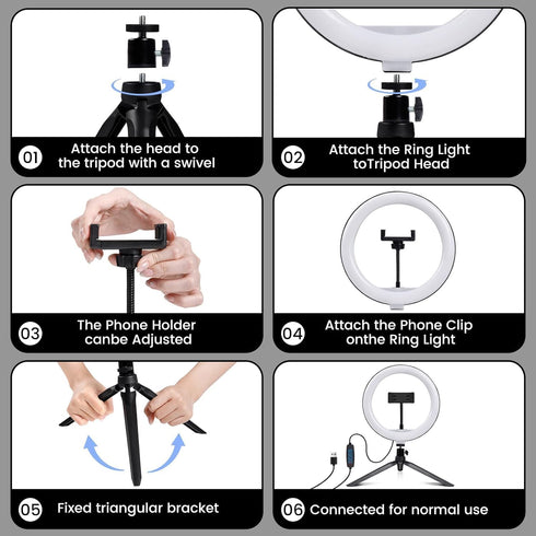 RYUNVOVO 10" 3 11 Selfie Ring Light with Tripod Stand and Phone Holder, LED Ring Light for Desk with Light Modes