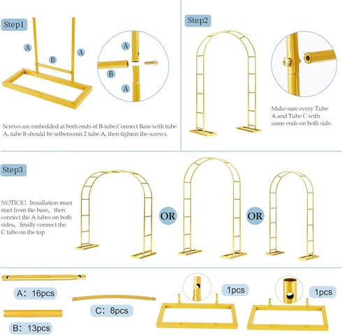 Stand,6.6FTx3.5FT 3 Arch Backdrop Metal Pergola Arbors,Gold Garden Wide Arbors and Arches Trellis for Climbing Plants