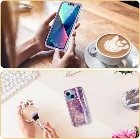 Esdot Rugged Case for iPhone 13 with Built-in Screen Protector, Military Grade, Fashionable Designs, Glitter Purple