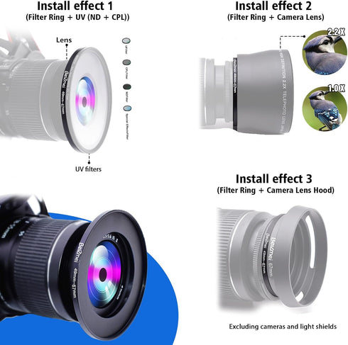 49mm to 67mm Camera Filters Ring, Compatible with All Brands 49mm Lens to 67mm UV ND CPL Camera Filter