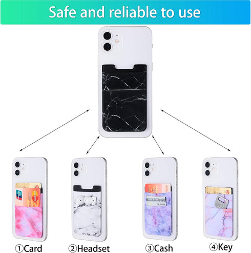 Weewooday 6 Pieces Phone Card Pocket Holder, Stretchy Spandex Wallet Pocket with Marble Pattern for Most Smartphones