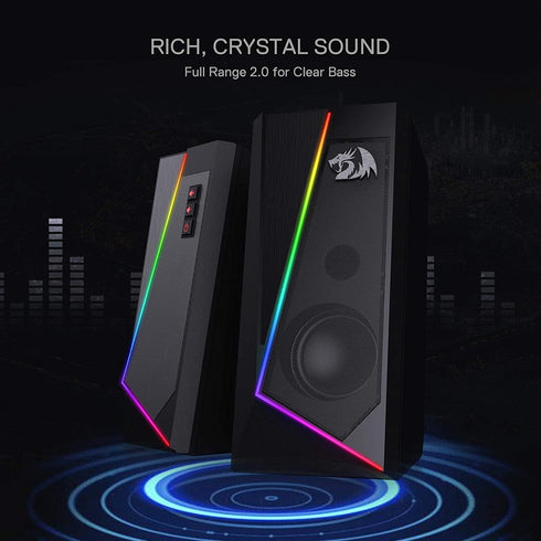 Redragon GS520 RGB Desktop Speakers, 2.0 Channel PC Stereo Speaker, 6 Colorful LED Modes, USB Powered, 3.5mm Cable
