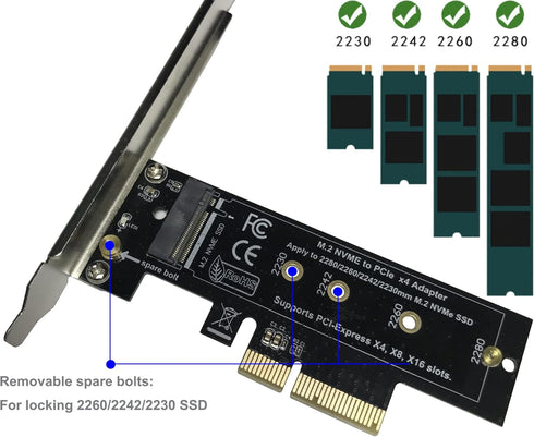 M.2 NVME to PCIe 3.0/4.0 x4 Adapter - NVME/AHCI SSD to PCIe Expansion Card with Heatsink