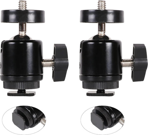 360 1/4 inch (2 Pack) Hot Shoe Mount Adapter Degree Swivel Mini Ball head with Screw for DSLR Camera, Monitor