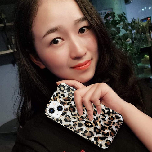 J.west Case Compatible with iPhone 13 6.1 inch, Sparkly Animal Leopard Print Pattern Glitter Translucent TPU
