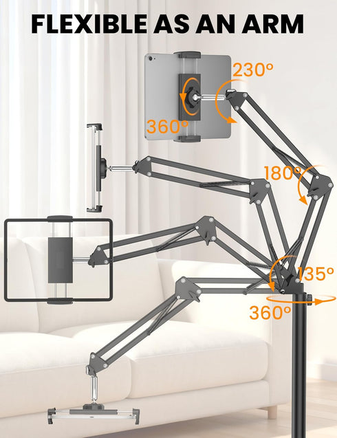 SteelStorm 360-Degree 4.7~12.9 Tablet Floor Stand, Rotatable Metal Tablet Holder Stand, Adjustable Height and Angle