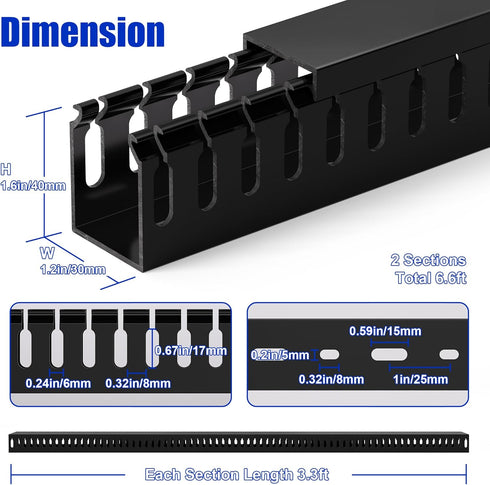 ZhiYo H1.6 W1.2in 6.6ft (2xL3.3ft) x Cable Raceway, Server Rack Cable Management Under Desk Cord Organizer, Electrical