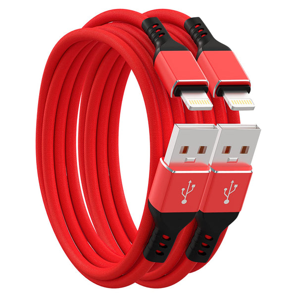 Apple MFi Certified iPhone Charger Cable 2 Pack, 6 FT Red, Fast Charging & Data Sync, Compatible with iPhone 14, 13,