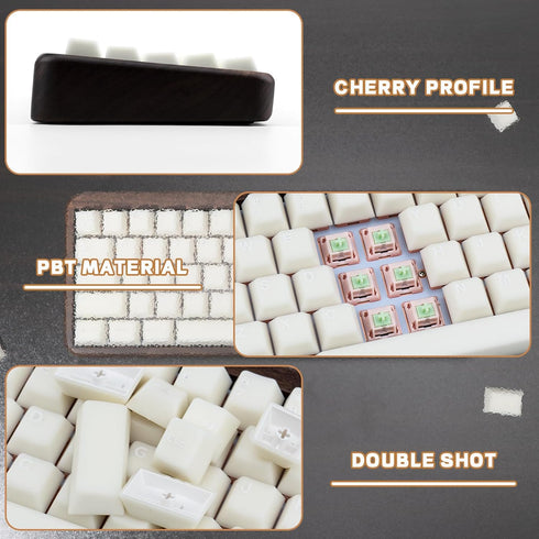 Milky White 114 Keys PBT Keycaps, Minimalist Style Custom Double Shot Cherry Profile Keycaps for ANSI Layout Mechanical