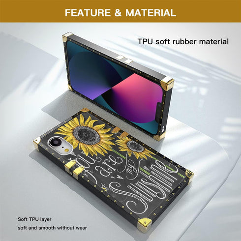 BOYYUNGYU iPhone Xr Square Phone Case - Sunflower You Are My Sunshine, Soft TPU, Metal Plating, Anti-Drop, Shock-Proof.