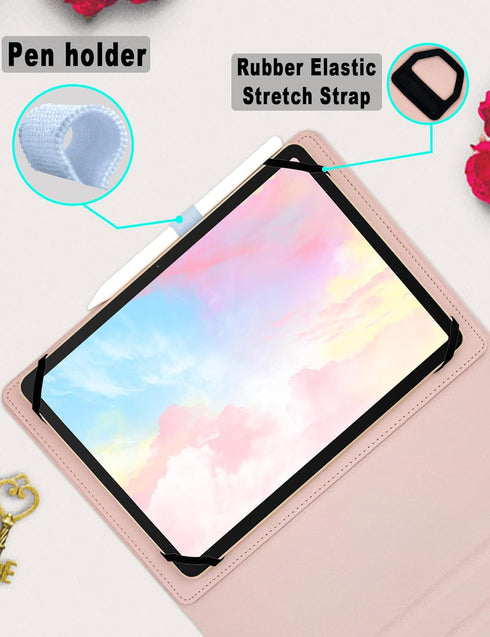 Universal Tablet Keyboard Case with 7 Color Rainbow Backlit Removable Keypad for 9.7"-11" Tablets (Pink)