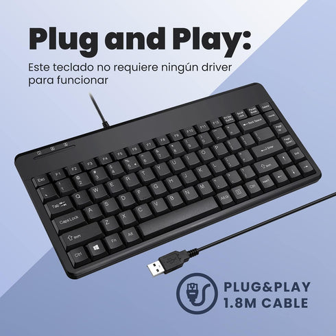 Perixx PERIBOARD-409U ES Mini USB Teclado QWERTY Español con Ñ tecla, Negro Brillante
