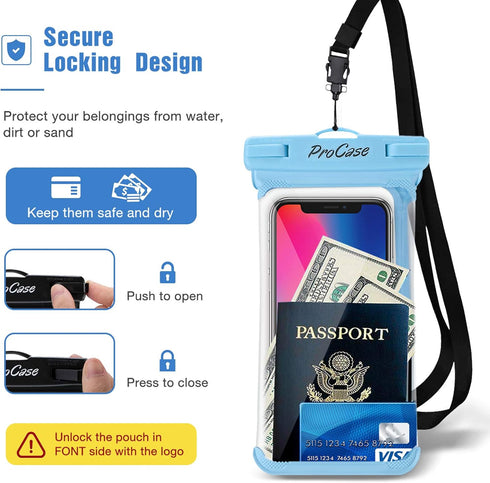 ProCase 2 Pack Waterproof Phone Pouch - Underwater Case Up to 7", Dry Bag for iPhone 15, Galaxy S24, Beach Essentials