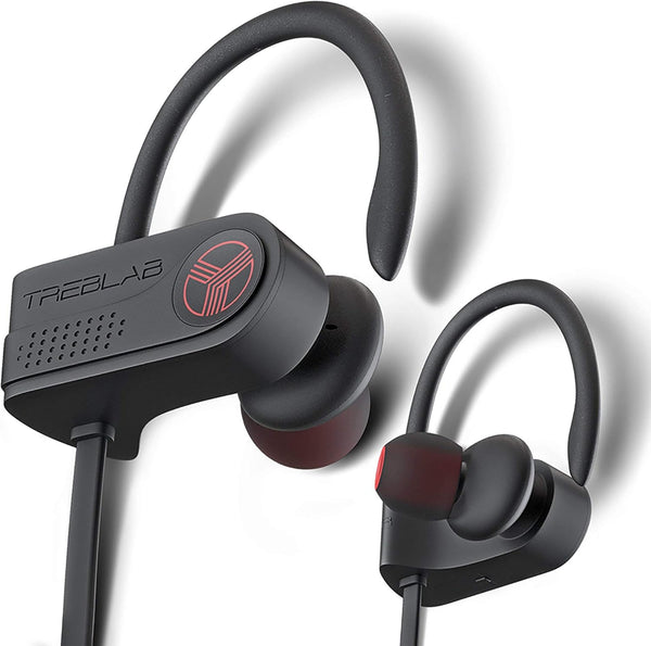 TREBLAB XR700 Wireless Sports Earbuds, Bluetooth 5.0, IPX7 Waterproof, Noise Cancelling, Adjustable Earhooks