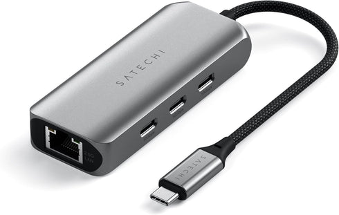 Satechi USB C Ethernet Adapter 2.5 Gigabit, 4 in 1 Network Adapter with Enhanced Speed and 3 USB C 3.2 Ports for Mac,