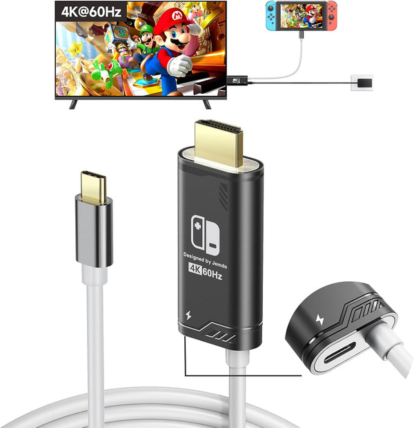 JINGDU 4K@60Hz USB C to HDMI Cable for Nintendo Switch NS/OLED/Steam Deck, 2m/6.6FT Portable Cord