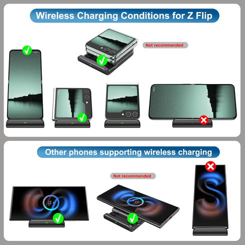 Wireless Charger for Samsung Z Flip 6 - 2 Pack, Foldable Wireless Charging Stand for Galaxy Z Flip Series, No Adapter