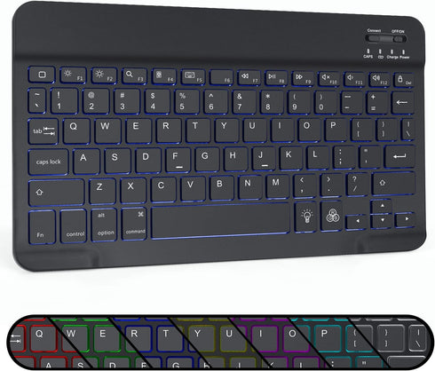 OMOTON Bluetooth Keyboard, Wireless Rechargeable Keyboard for iPad, Pro, Mini, Air with Illuminated LED, Black