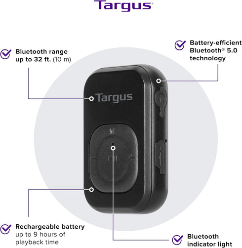Targus Wireless Bluetooth Audio Adapter, Black, Connects to Non-Bluetooth Devices, Up to 2 Devices