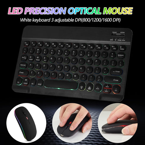 Ultra-Slim Bluetooth Keyboard and Mouse, Portable Mini Wireless Keyboard with 7-Color Backlit for iOS Android Windows