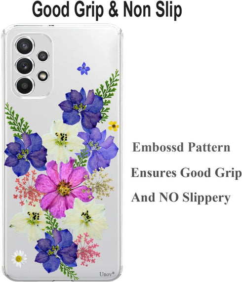 Unov Clear Case for Galaxy A53 5G, Soft TPU Shock Absorption Slim Embossed Pattern Protective Back Cover (Very Peri