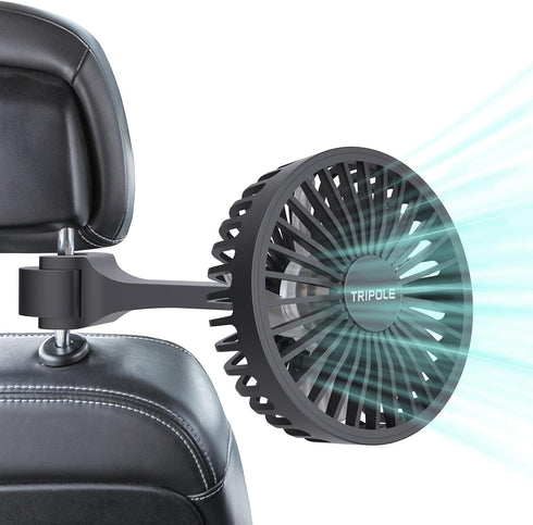 TriPole Car Fan for Rear Seat USB Powered Powerful 3 Speed 5V