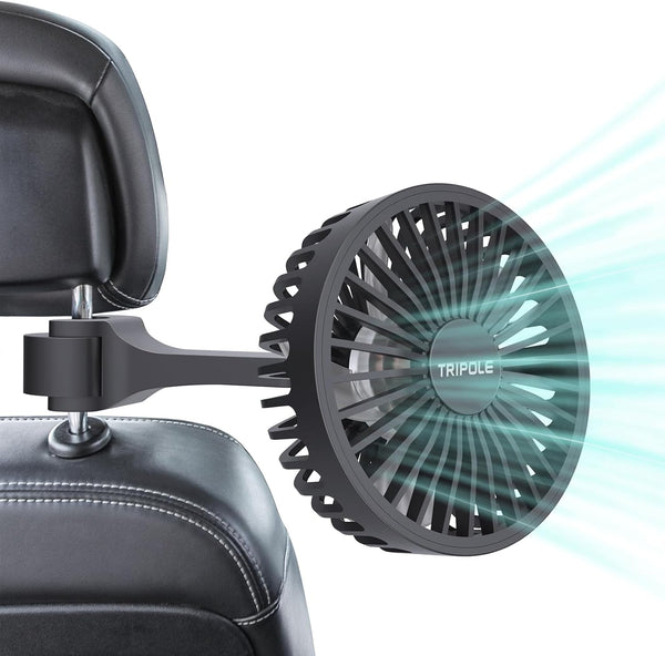 TriPole Car Fan for Rear Seat USB Powered Powerful 3 Speed 5V
