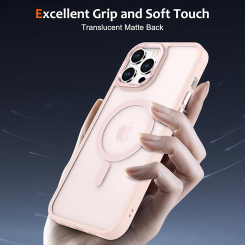Anuck iPhone 13 Pro Max Case - Slim Fit Magnetic Phone Case, Soft TPU Bumper, Hard Matte Back, Shockproof - Pink