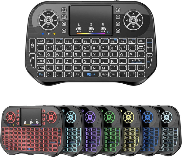 Mini Wireless Keyboard with Touchpad Mouse Combo, 7 Colors RGB Backlit, Portable 2.4Ghz for Android TV, Smart TV, PC,