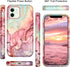 Btscase iPhone 12 Case: Heavy Duty Three Layer Marble Shockproof Rugged Hard PC + Soft TPU Bumper Cover - Rose Gold