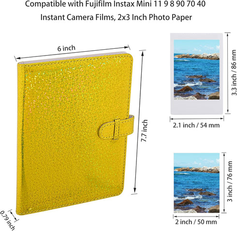Hapeper 128 Pockets Photo Album for Fujifilm Instax Mini 12 11 9 8 90 70 40 Instant Camera Films (Golden)