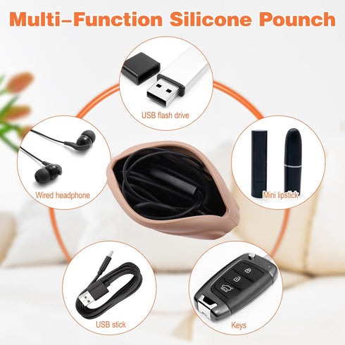 4 PCS Headphone Organizer and Silicone Cable Ties, Pouch for Storing Earbuds, USB Flash Drive, Keys, Cord Management
